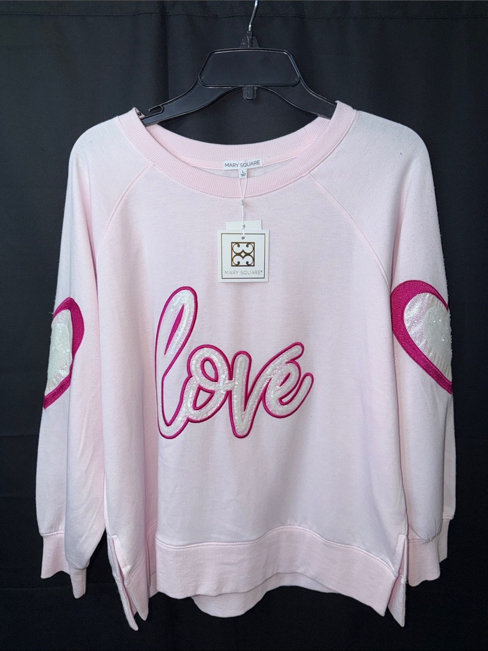 Mary Square Pink 'Love' Heart-Appliqué Crewneck Sweater